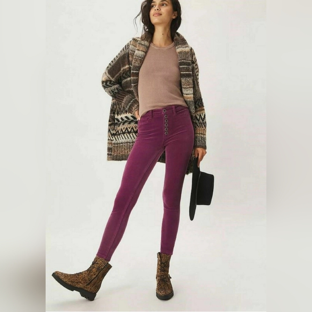 Pilcro Anthropologie High Rise Button Fly Skinny Corduroy Pants Size 25 Purple - Picture 5 of 14